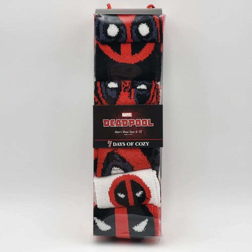 Deadpool Marvel 7 Pairs Cozy Fuzzy Socks Men's Shoe‎ Size 6-12